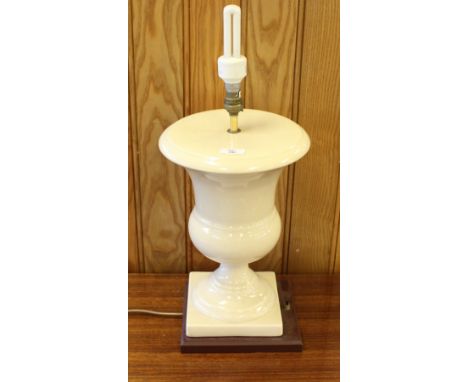 A modern crackle-glazed pottery urn-form table lamp, lacking shade 39cm good used condition.
