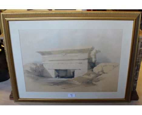 After David Roberts RA, (Louis Haghe Lith) a coloured lithograph, Dendera Dec 1838 (Egypt), within a card mount and moulded g