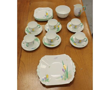 A Shelley Art Deco design tea service, twenty pieces hand-decorated with a crocus design, generally good condition.