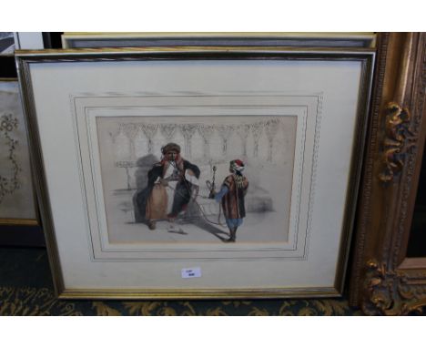 Emile Prisse D'Avennes (1807-1879), coloured lithograph, Arab Sheikh Smoking, 25cm x 34cm, silvered frame and glazed, purchas