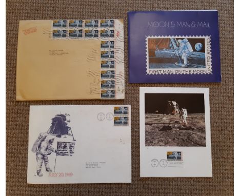 A US First Day of Issue 'First Man on the Moon' September 9th 1969 10c stamp, issued by Imtra Corporation as part of the 'Moo