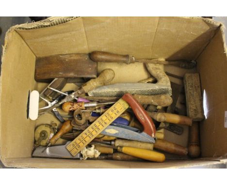 A box of mixed tools, rasps, planes etc.