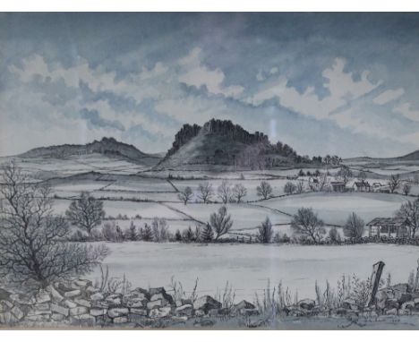 J.G Salt - ink and watercolour wash, rural scene at twilight, bearing name J.G Salt and dated 1963, within a card mount and l