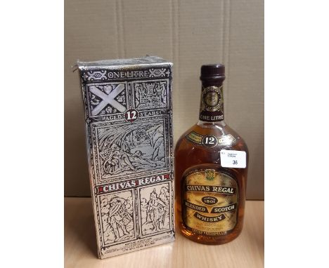 1 litre bottle Chivas Regal blended Scotch Whisky, boxed