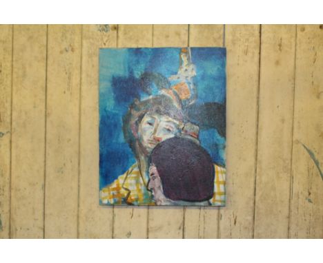 Oil on canvas, polychrome modernist double portrait, bearing signature 'Caro' lower left, unframed 50.5cm x 40.5cm bearing ol