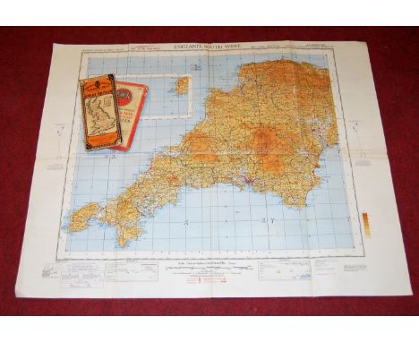 A 1940s war revision military edition map of South West England; together with various Automobile Association and other foldi
