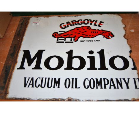 A mid-20th century enamelled double-sided advertising sign for Mobil oil (in poor condition and with losses), 41 x 48cm