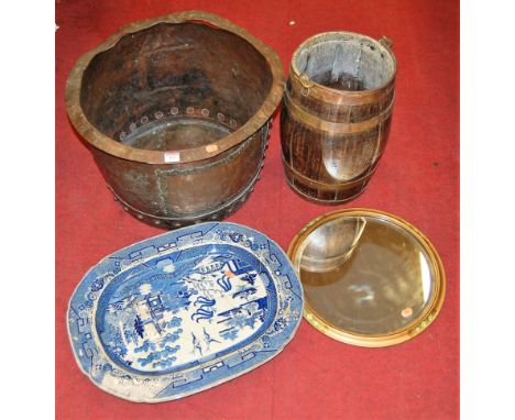 A large 19th century copper copper, of riveted construction, having old patch repairs, dia. 53cm; together with a small coppe