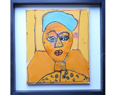 JOHN KIKI (b.1943): A framed acrylic on canvas, portrait of a woman. Unsigned. 42cm x 36cm