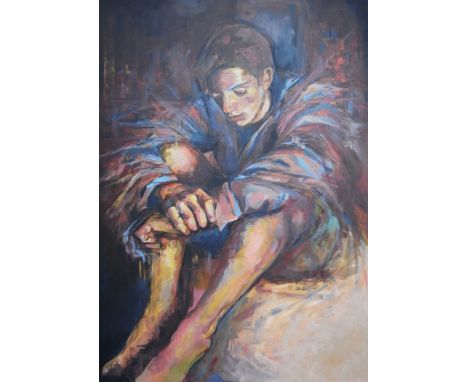JAKOB ROWLINSON (XX/XXI): An acrylic on board, portrait of a young man. Norwich Art School label verso. 84.5cm x 60cm