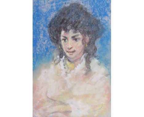 TOM KEATING (1917-1984) (famous forger) pastel portrait of a young lady.  20cm x 13.5cm