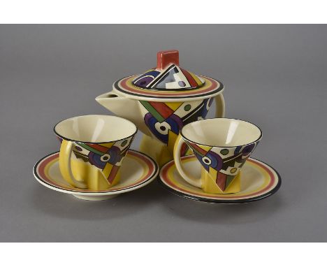 A Moorland Pottery Ltd. reproduction Art Deco tea set, four setting with tea pot, sugar bowl, and milk jug, a Limoges style b