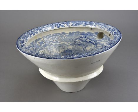 A 19th century ceramic transfer printed toilet bowl, marked 'Oriental' to one side though devoid of factory marks 37.5 cm x 4