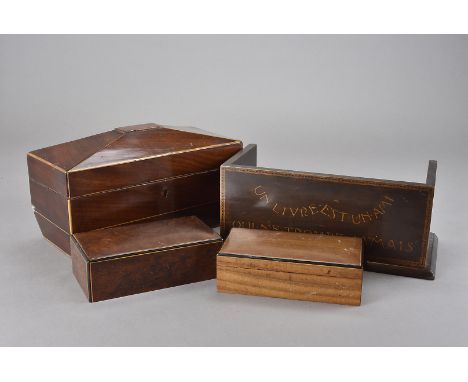 A faux marquetry book trough, decorated with the legend 'Un Livre Est Un Ami, Qui Ne Trompe Jamais', plus a 19th century sarc