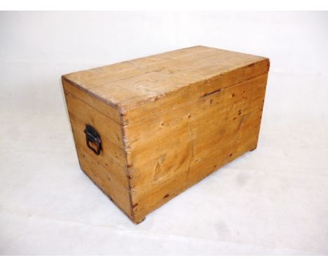 A Victorian pine caddy top chest, of handcut dovetail construction, and with applied iron loop handles 43 cm x 77 cm x 47 cm 