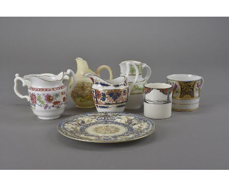 A collection of Royal Worcester milk jugs, taken from historic designs, together with an 18th century coffee can decorated wi