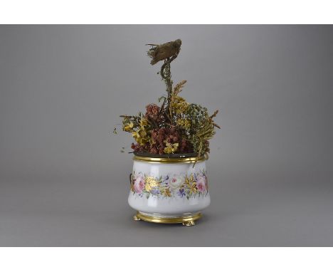 A 19th Century bird automaton, possibly by Blaise Bontems c. 1880 modelled as a porcelain jardinière with band of flowers pic