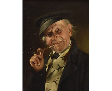 Fritz Wagner (German 1896-1939), oil on panel portrait of an old captain smoking a cheroot in a holder, signed upper left and