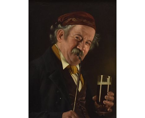 Fritz Wagner (German 1896-1939), oil on panel portrait of an elderly gentleman with glass of beer and pipe, signed upper left