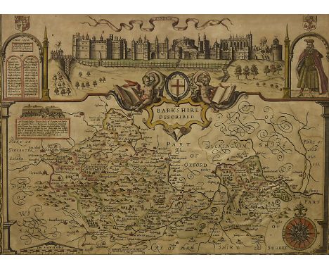 John Speed (1552-1629) 'Barkshire Described' Anno 1350 map of the count of Berkshire, Performed by I. Speede and are to be so