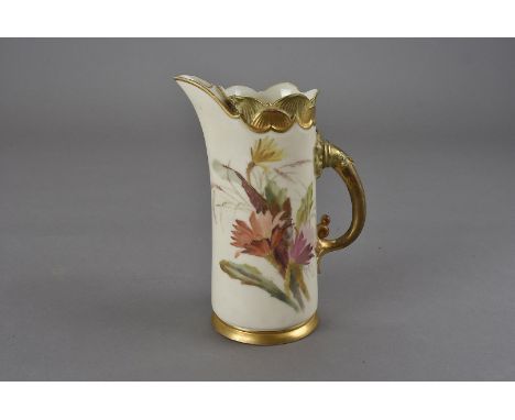 A Worcester blush ivory porcelain jug, late 19th century with floral sprays 19 cm HThere is rubbing to the gilt around the ri