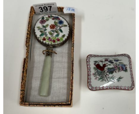 A Chinese hand mirror &amp; a trinket box
