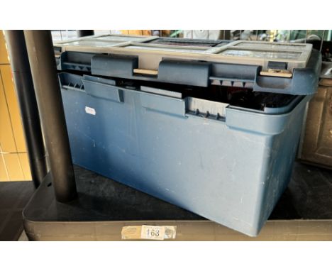 A tool box of assorted tools (lid is loose)