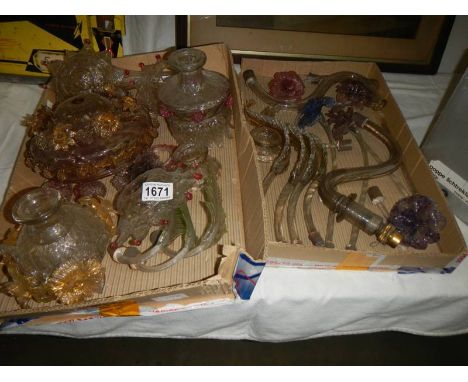 A collection of glass chandelier parts, a/f.