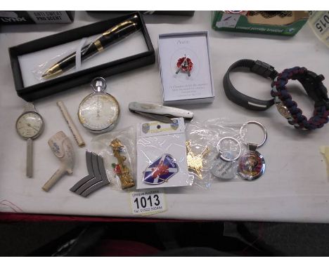 A mixed lot including stop watch, boxed pen, compass etc.,