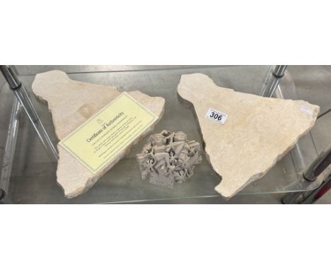 2 pieces of stone from Lincoln Cathedral with certificate and 1 other item