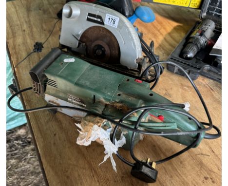 A Powerbase electric circular saw &amp; Parkside belt sander (no bag for sawdust)