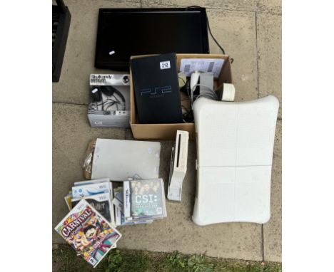 A Ps2 console, Monitor, Wii console &amp; a selection of Nintendo &amp; Wii games