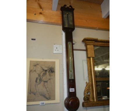 A mahogany stick barometer. COLLECT ONLY.
