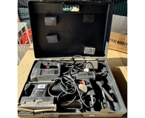 A cased set of Black &amp; Decker power tools, saw, sander, heat gun &amp; mini heat gun
