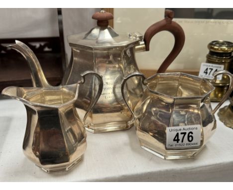 A silver plate tea set (Teapot, sugar &amp; milk)
