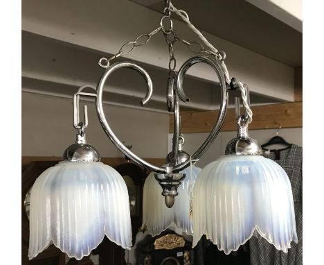 A 3 original Art Deco Sabino chrome ceiling light with shades&nbsp;