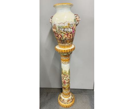 An impressive Capodimonte porcelain vase and pedestal, overall H. 136cm.