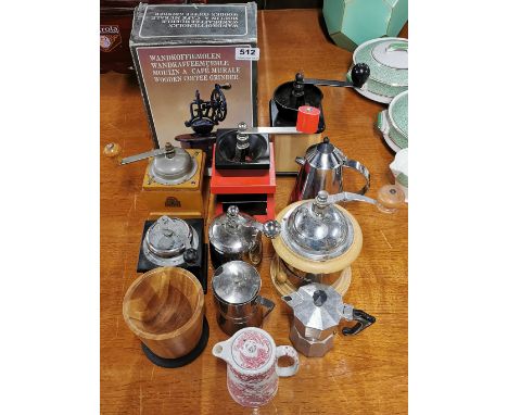 A quantity of vintage coffee grinders, etc.