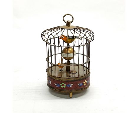 A Chinese cloisonne enamelled novelty bird cage clock, H. 19cm.