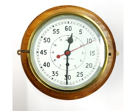 A large brass ship's style wall clock, dia. 35cm.