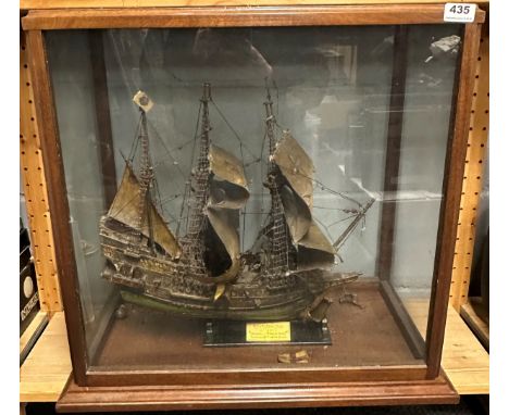 A large antique cased model galleon, cased size 64 x 37 x 59cm.