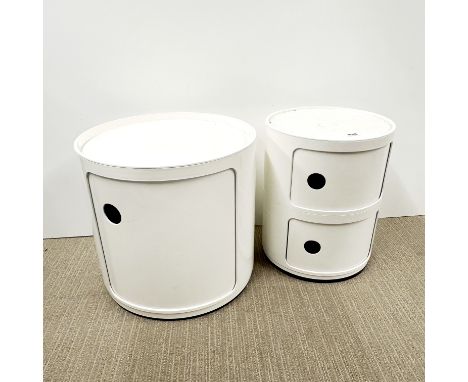Two vintage plastic circular storage tables, largest 42 x 40cm.