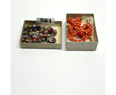 A vintage Murano glass necklace and clip on earrings with a 1930's coral necklace.