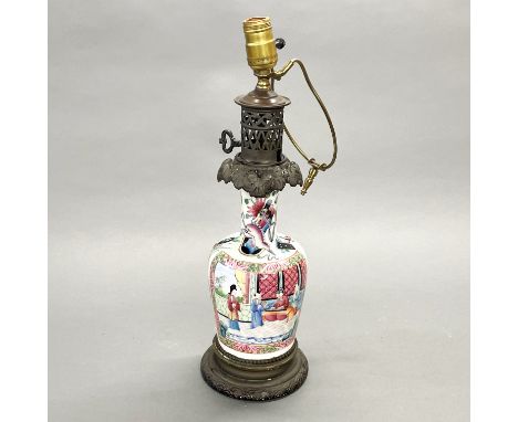 A 19thC Chinese Canton enamelled vase mounted as a table lamp, H. 47cm.