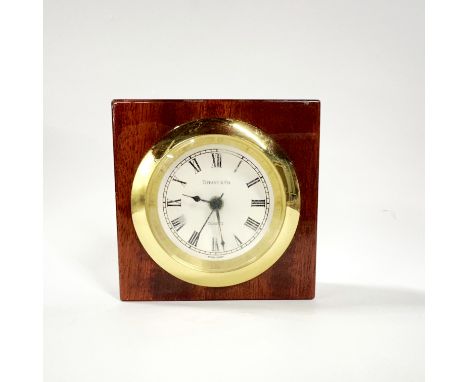 A small Tiffany &amp; Co quartz alarm clock, 9 x 5cm.