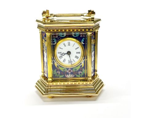 A gilt brass and enamelled carriage clock, H. 13cm.