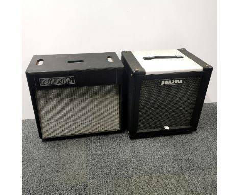 A Dan Armstrong speaker together with a Panama speaker with tear to skin, largest speaker 48 x 35 x 46cm.