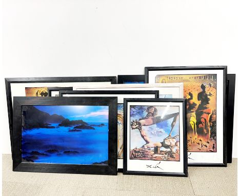 A group of large framed prints, mainly after Dali, largest 68 x 89cm.