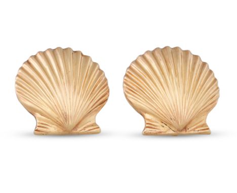 A PAIR OF VINTAGE 14CT GOLD TIFFANY &amp; CO SCALLOP SHELL EARRINGS, signed and stamped, 10.3 g.