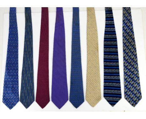 4 Hermes Men's silk ties to include Koala and Duck design and a Gucci tie, Lanvin, Boss and an Austin Reed tie (8)         